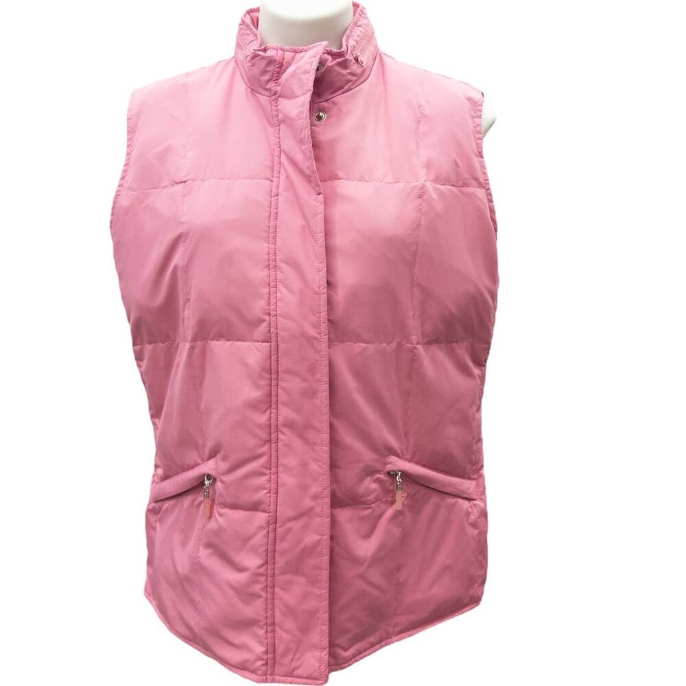 Talbots Pink Goose Down Puffer Vest Hooded Full Zip Snap Women's Size Large